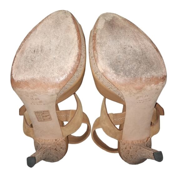 Gucci Brown Leather and Suede Cork Platform Peep Toe Slingback Sandals Size 37.5 - Picture 5 of 5